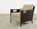 Pair Thomas Pheasant McGuire Rattan Lounge Chairs + Ottoman