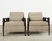 Pair Thomas Pheasant McGuire Rattan Lounge Chairs + Ottoman