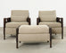 Pair Thomas Pheasant McGuire Rattan Lounge Chairs + Ottoman