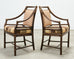 Set of Four McGuire Rattan Target Upholstered Dining Armchairs