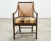 Set of Four McGuire Rattan Target Upholstered Dining Armchairs