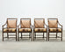 Set of Four McGuire Rattan Target Upholstered Dining Armchairs