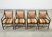 Set of Four McGuire Rattan Target Upholstered Dining Armchairs