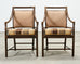 Set of Four McGuire Rattan Target Upholstered Dining Armchairs