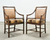 Set of Four McGuire Rattan Target Upholstered Dining Armchairs