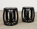 Pair McGuire Lacquered Rattan Taborette Drum Drink Tables