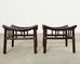 Pair of McGuire Laced Leather Rawhide Rattan Ottoman Stools