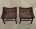 Pair of McGuire Laced Leather Rawhide Rattan Ottoman Stools