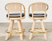 Set of Four McGuire Rattan Leather Swivel Bar Stools