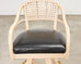 Set of Four McGuire Rattan Leather Swivel Bar Stools