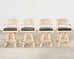 Set of Four McGuire Rattan Leather Swivel Bar Stools