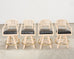 Set of Four McGuire Rattan Leather Swivel Bar Stools