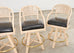 Set of Four McGuire Rattan Leather Swivel Bar Stools