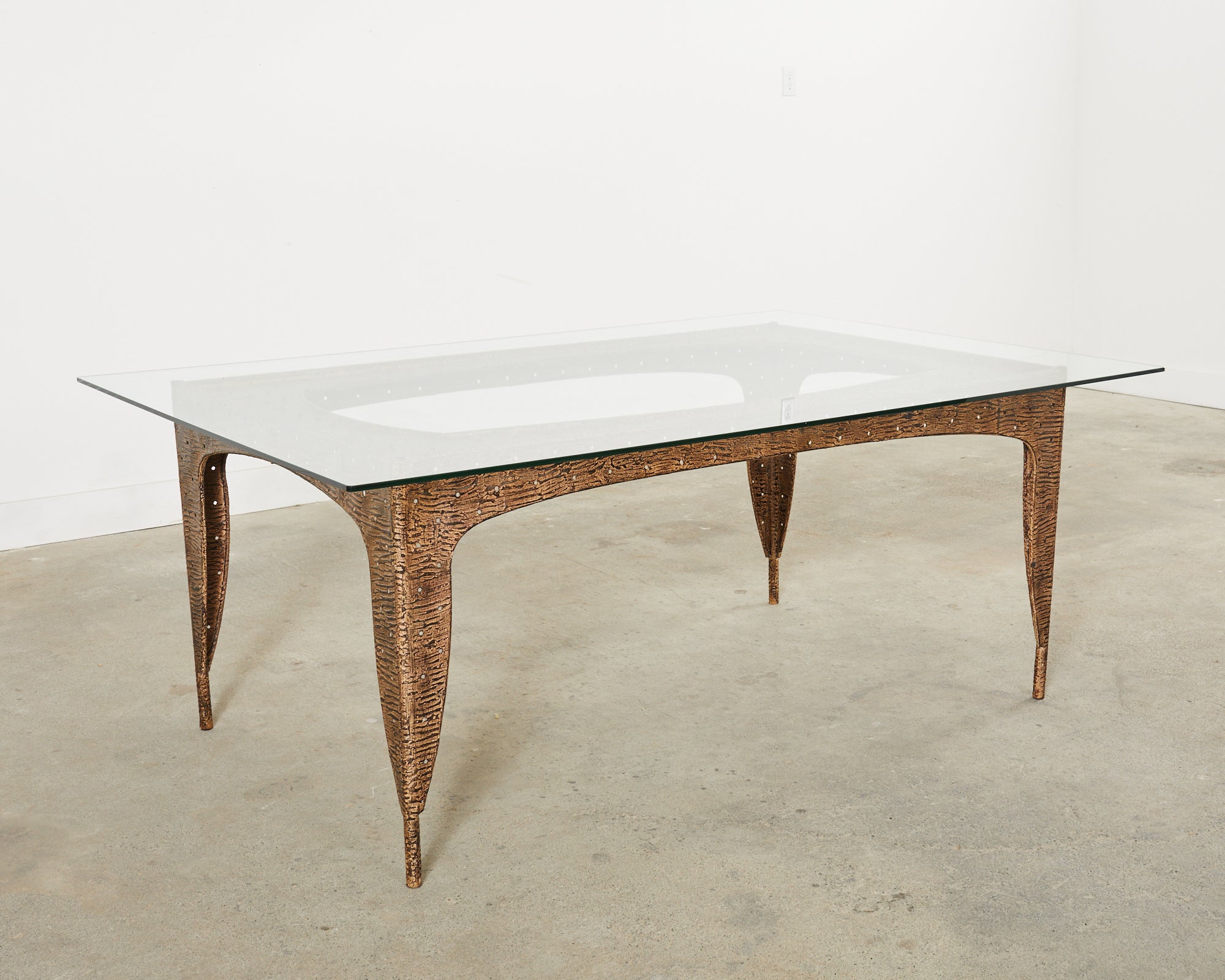 Post Modern Textured Steel Glass Top Dining Table – Erin Lane Estate