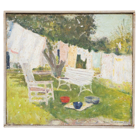 Mid-Century Impressionist Summer Garden Oil Canvas Painting