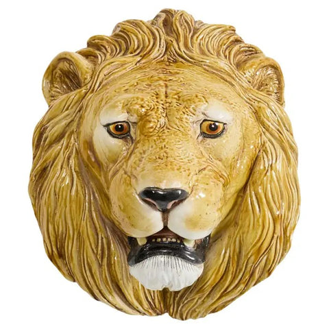 Monumental Italian Majolica Glazed Ceramic Lions Head