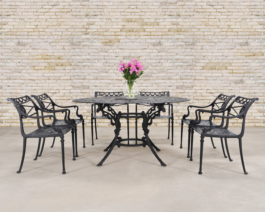 Kenneth Lynch Style Star and Dolphin Garden Table and Six Chairs