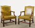 Pair of English Georgian Gainsborough Leather Library Armchairs