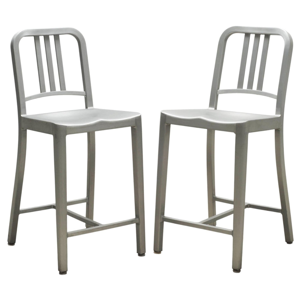 Pair of Emeco 'Navy' Bar Counter Stools in Brushed Aluminum