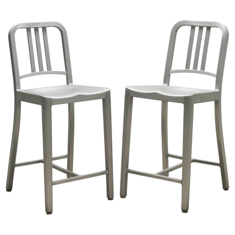 Pair of Emeco 'Navy' Bar Counter Stools in Brushed Aluminum