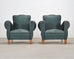 Pair of 20th Century French Art Deco Period Green Club Chairs
