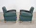 Pair of 20th Century French Art Deco Period Green Club Chairs