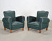 Pair of 20th Century French Art Deco Period Green Club Chairs