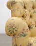 Pair of Tufted Lounge Chairs + Ottoman in Butter Print Fabric
