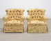 Pair of Tufted Lounge Chairs + Ottoman in Butter Print Fabric