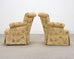 Pair of Tufted Lounge Chairs + Ottoman in Butter Print Fabric