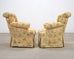 Pair of Tufted Lounge Chairs + Ottoman in Butter Print Fabric