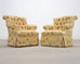 Pair of Tufted Lounge Chairs + Ottoman in Butter Print Fabric