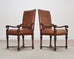 Pair of Louis XIII Baroque Style Mahogany Leather Armchairs