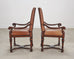 Pair of Louis XIII Baroque Style Mahogany Leather Armchairs