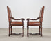 Pair of Louis XIII Baroque Style Mahogany Leather Armchairs