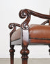 Pair of Louis XIII Baroque Style Mahogany Leather Armchairs