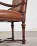 Pair of Louis XIII Baroque Style Mahogany Leather Armchairs