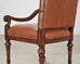 Pair of Louis XIII Baroque Style Mahogany Leather Armchairs