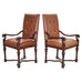Pair of Louis XIII Baroque Style Mahogany Leather Armchairs
