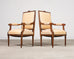 Pair of French Louis XVI Carved Walnut Fauteuil Armchairs