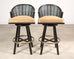 Pair of McGuire Lacquered Rattan Cane Swivel Barstools
