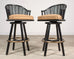 Pair of McGuire Lacquered Rattan Cane Swivel Barstools