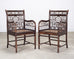 Pair of McGuire Chinese Chippendale Rattan Fretwork Armchairs