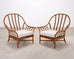 Pair of McGuire Organic Modern Rattan Lounge Chairs + Ottoman