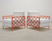 Pair of French Maison Jean Orange Iron Lattice Lounge Chairs
