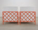 Pair of French Maison Jean Orange Iron Lattice Lounge Chairs