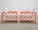 Pair of French Maison Jean Orange Iron Lattice Lounge Chairs