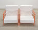 Pair of French Maison Jean Orange Iron Lattice Lounge Chairs