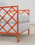 Pair of French Maison Jean Orange Iron Lattice Lounge Chairs