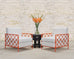 Pair of French Maison Jean Orange Iron Lattice Lounge Chairs